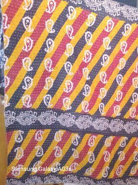 Kantha Quilt Black Yellow Red 58" x 86" Premium 3 Layer Cotton Vibrant K164.